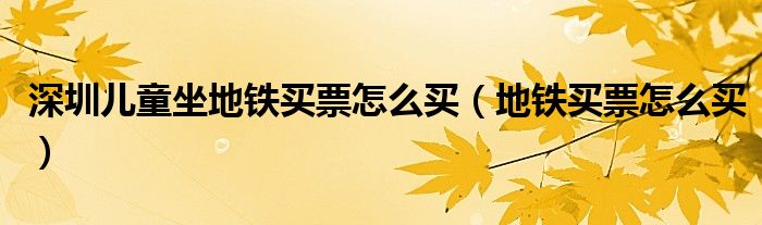 深圳儿童坐地铁买票怎么买(地铁买票怎么买)